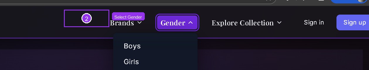 Gender dropdown showing Boys and Girls options
